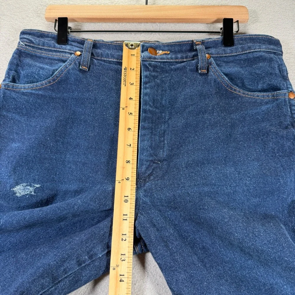 Wrangler Mens Dark Wash Straight Leg Jeans 36x30 Distressed‎ Details Y2K